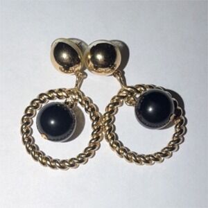 Gold Black Hoop Dangle Drop Earrings Round Metal Jewelry